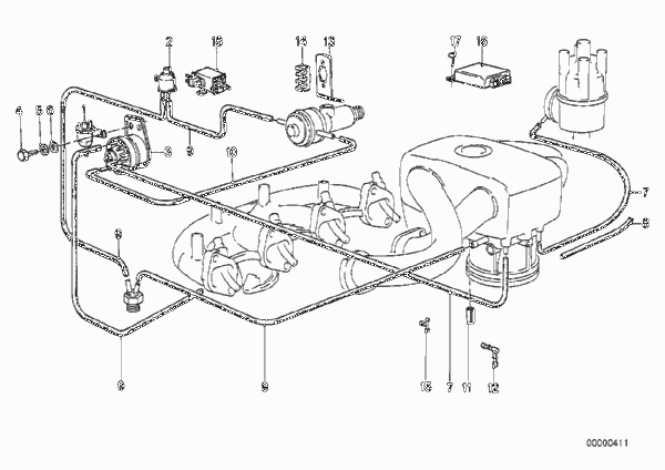 Вакуумная система управления AGR для BMW E30 318i M10 (схема запчастей)