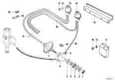 Вакуумная система управления AGR для BMW E12 518 M10 (схема запасных частей)