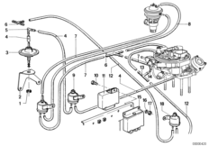 Вакуумная система управления AGR для BMW E12 525 M30 (схема запасных частей)