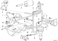 Вакуумная система управления AGR для BMW E23 728i M30 (схема запасных частей)