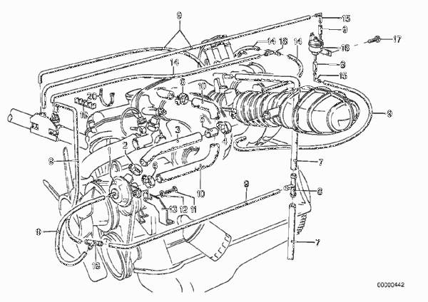 Двигатель с вакуумной сист.управления для BMW E12 520i M10 (схема запчастей)