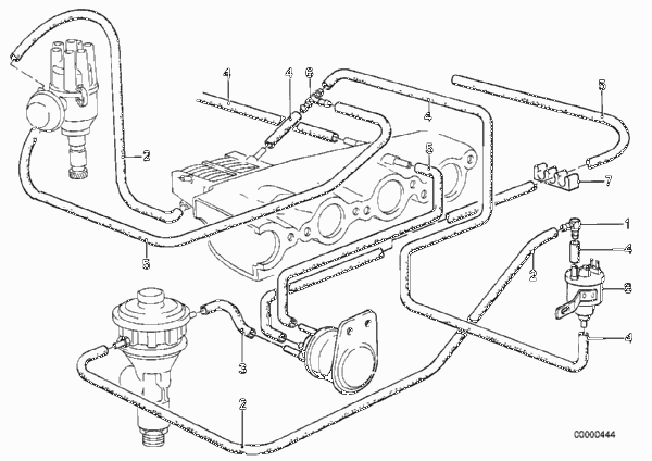 Вакуумная система управления AGR для BMW E28 520i M20 (схема запчастей)