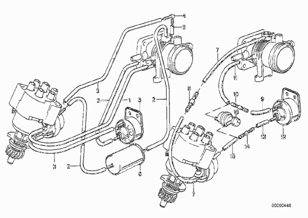 Вакуумная сист.управл.регулир.зажигания для BMW E30 320i M20 (схема запчастей)