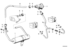Система нейтрализации ОГ для BMW E12 525 M30 (схема запасных частей)