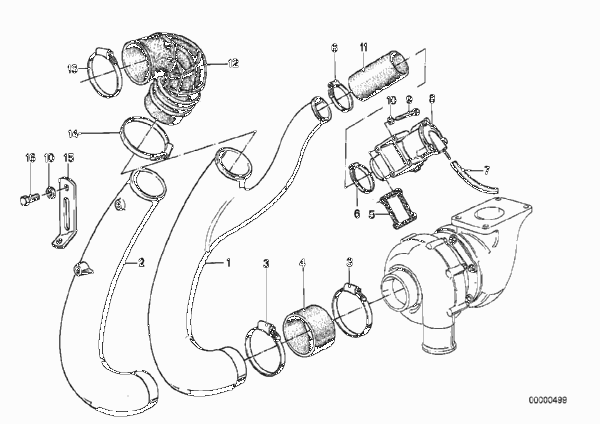 Всасывающая труба турбонагнетателя для BMW E23 745i M30 (схема запчастей)
