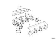 Выпускной коллектор-рециркуляция ОГ для BMW E30 318i M10 (схема запасных частей)