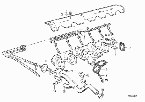 Система нейтрализации ОГ для BMW E30 320i M20 (схема запчастей)
