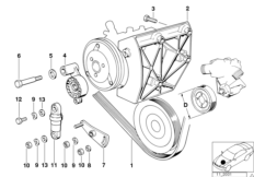 Ремен.привод вод.помпы/компрес.кондиц. для BMW E32 750i M70 (схема запасных частей)
