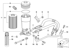 Смазочная система-масляный фильтр для BMW E32 730iL M60 (схема запасных частей)