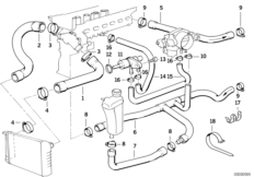Водяной шланг системы охлаждения для BMW E36 325i M50 (схема запасных частей)