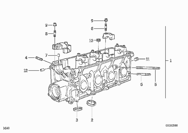 головка блока цилиндров для BMW E30 318i M40 (схема запчастей)