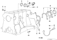 Блок цилиндров/дополнительные элементы для BMW E34 518i M40 (схема запасных частей)