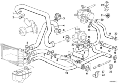 Водяной шланг системы охлаждения для BMW E30 325ix M20 (схема запасных частей)