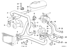 Водяной шланг системы охлаждения для BMW E30 323i M20 (схема запасных частей)