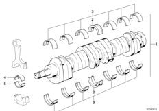 Коленчатый вал с вкладышами подшипников для BMW E34 M5 3.6 S38 (схема запасных частей)
