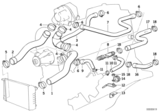 Водяной шланг системы охлаждения для BMW E30 324d M21 (схема запасных частей)
