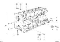 Блок-картер двигателя для BMW E36 325tds M51 (схема запасных частей)