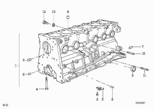 Блок-картер двигателя для BMW E36 325td M51 (схема запчастей)