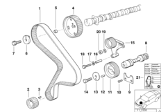 Зубчатый ремень механ.газораспределения для BMW E30 324td M21 (схема запасных частей)