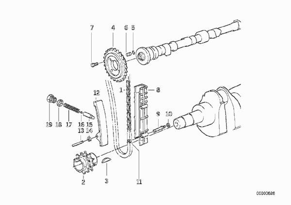 Приводная цепь механ.газораспределения для BMW E30 316i M10 (схема запчастей)