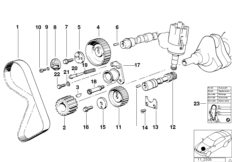 Зубчатый ремень механ.газораспределения для BMW E30 323i M20 (схема запасных частей)