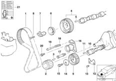 Зубчатый ремень механ.газораспределения для BMW E30 325e M20 (схема запасных частей)