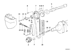 Приводная цепь механ.газораспределения для BMW E32 730i M30 (схема запасных частей)