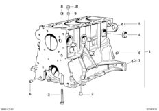 Блок-картер двигателя для BMW E36 316i M43 (схема запасных частей)