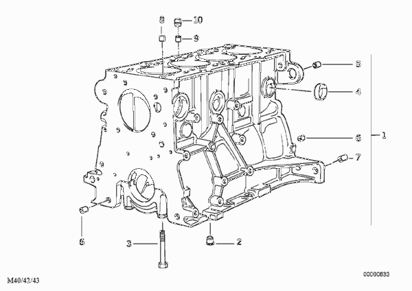 Блок-картер двигателя для BMW E34 518g M43 (схема запчастей)
