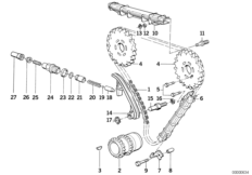Приводная цепь механ.газораспределения для BMW E32 750i M70 (схема запасных частей)