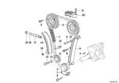 Приводная цепь механ.газораспределения для BMW E36 318is M42 (схема запасных частей)