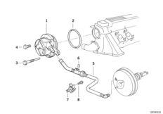 Вакуумный насос с трубопроводом для BMW E36 325td M51 (схема запасных частей)