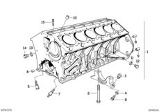 Блок-картер двигателя для BMW E32 750i M70 (схема запасных частей)