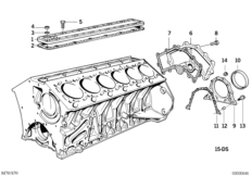 Блок цилиндров/дополнительные элементы для BMW E32 750i M70 (схема запасных частей)