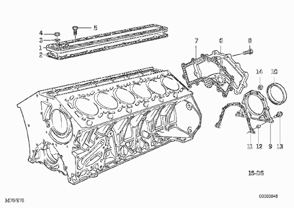 Блок цилиндров/дополнительные элементы для BMW E32 750i M70 (схема запчастей)