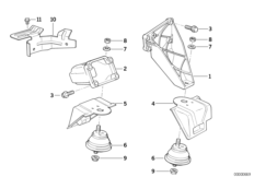 Подвеска двигателя/демпфер для BMW E34 525ix M50 (схема запасных частей)