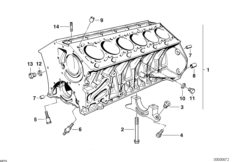 Блок-картер двигателя для BMW E38 750iLS M73N (схема запасных частей)