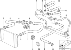 Водяной шланг системы охлаждения для BMW E32 730i M60 (схема запасных частей)