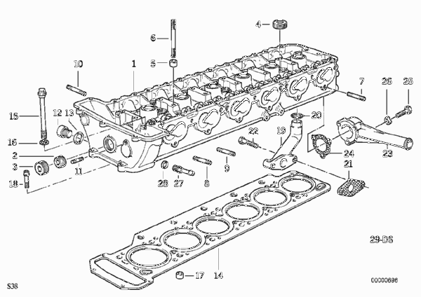 головка блока цилиндров для BMW E34 M5 3.8 S38 (схема запчастей)