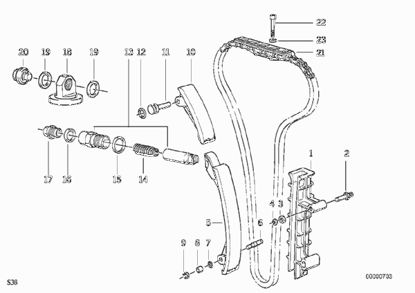 Приводная цепь механ.газораспределения для BMW E34 M5 3.8 S38 (схема запчастей)