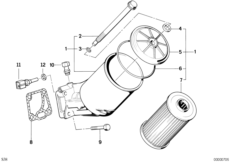 Смазочная система-масляный фильтр для BMW E34 M5 3.8 S38 (схема запасных частей)