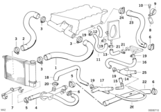Водяной шланг системы охлаждения для BMW E30 318is M42 (схема запасных частей)