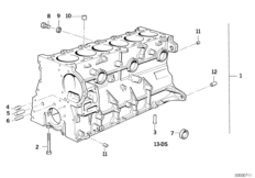 Блок-картер двигателя для BMW E34 525i M50 (схема запасных частей)