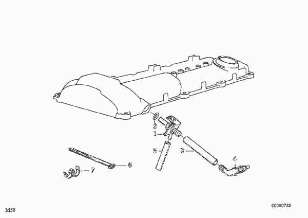 Система вентиляции картера для BMW E34 525ix M50 (схема запчастей)