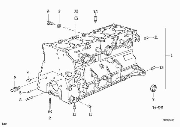 Блок-картер двигателя для BMW Z3 Z3 M3.2 S50 (схема запчастей)