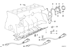Блок цилиндров/дополнительные элементы для BMW E36 M3 S50 (схема запасных частей)