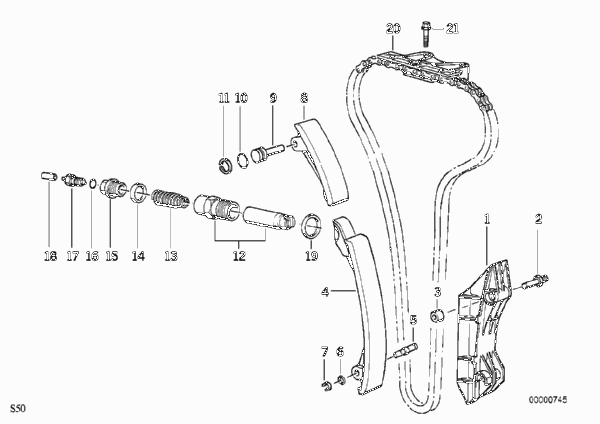 Приводная цепь механ.газораспределения для BMW E36 M3 3.2 S50 (схема запчастей)