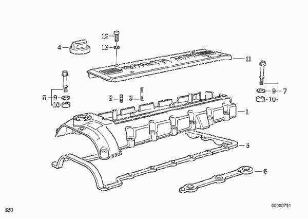 Головка блока цилиндров/крышка головки для BMW E36 M3 3.2 S50 (схема запчастей)