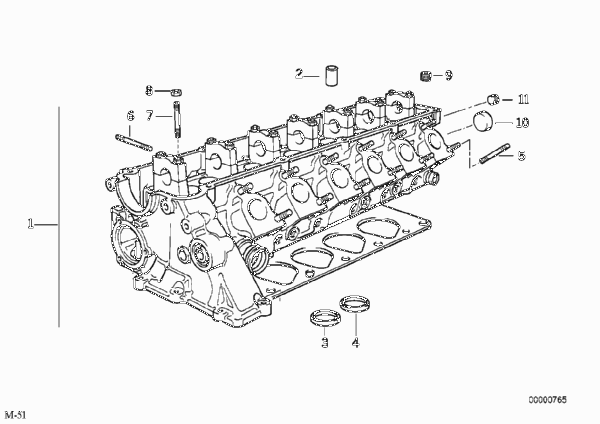 головка блока цилиндров для BMW E34 525tds M51 (схема запчастей)