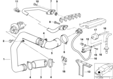 Сист.впуска воздуховода наддув.возд./AGR для BMW E34 525td M51 (схема запасных частей)